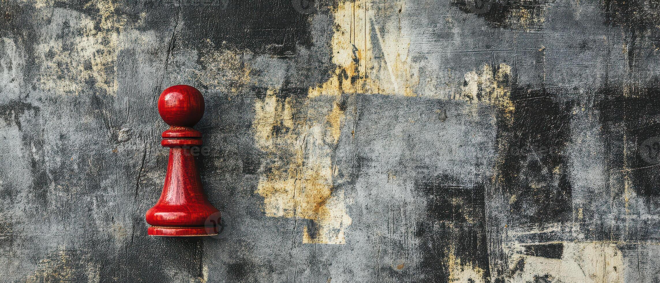 Red pawn stands against textured gray background photo