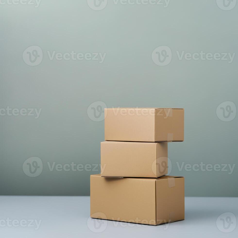 Stacked cardboard boxes on a simple surface photo