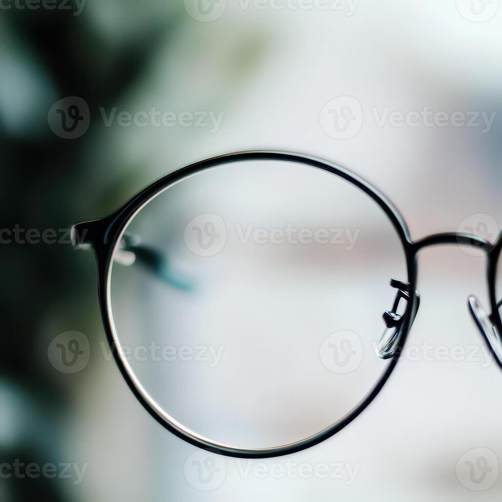 Close up of round glasses in blur photo