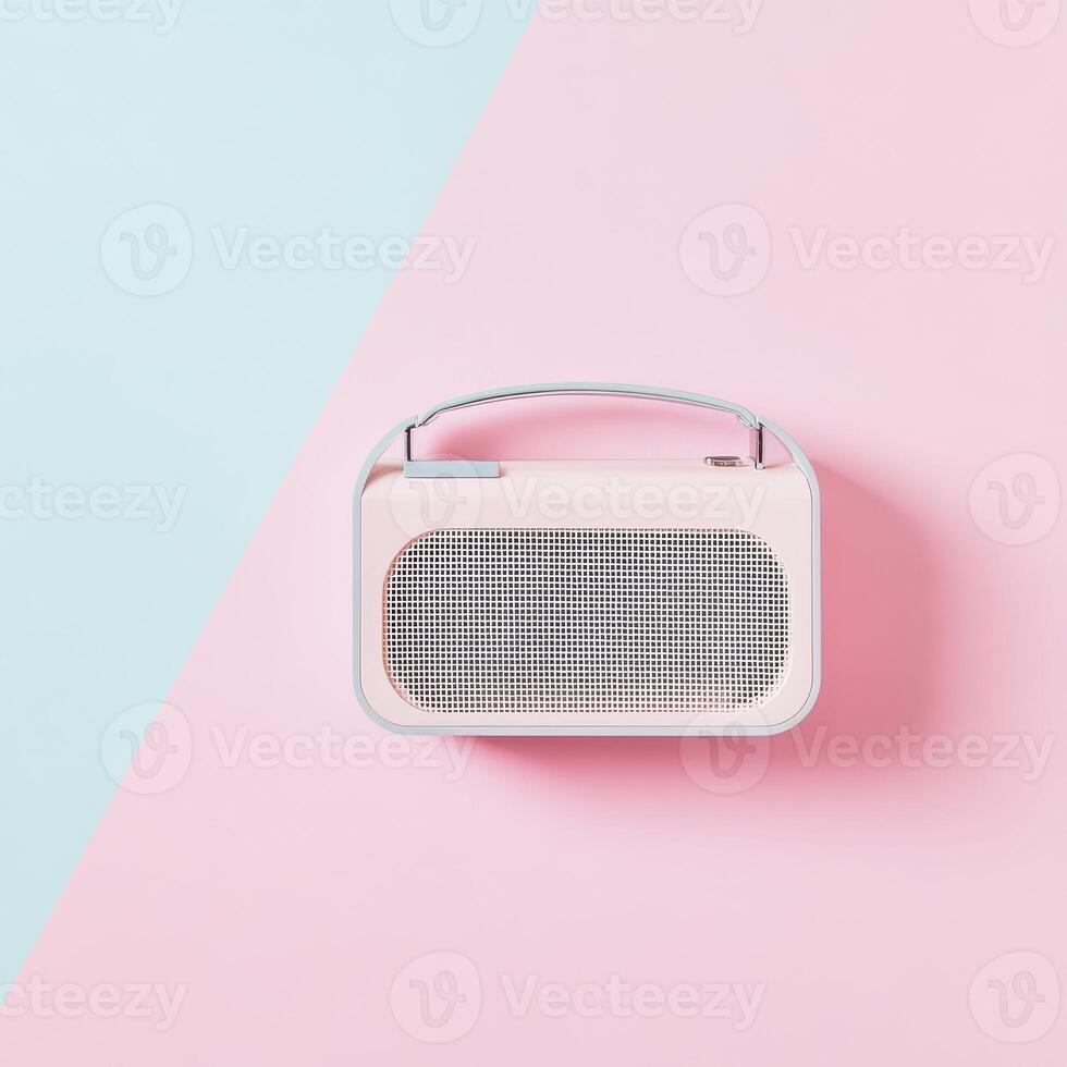 Minimalistic radio on pastel colored background photo