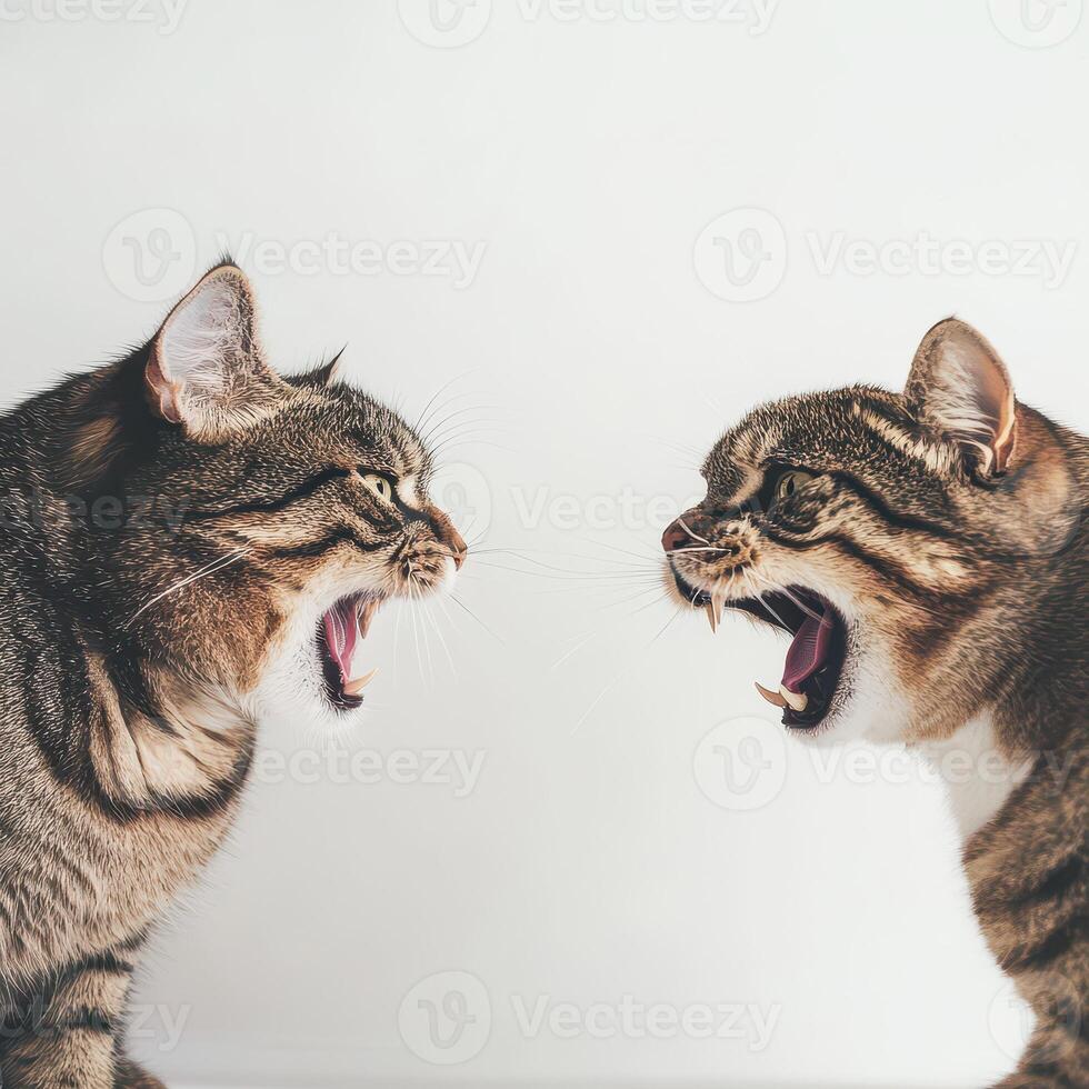 Two cats facing off in a playful confrontation photo