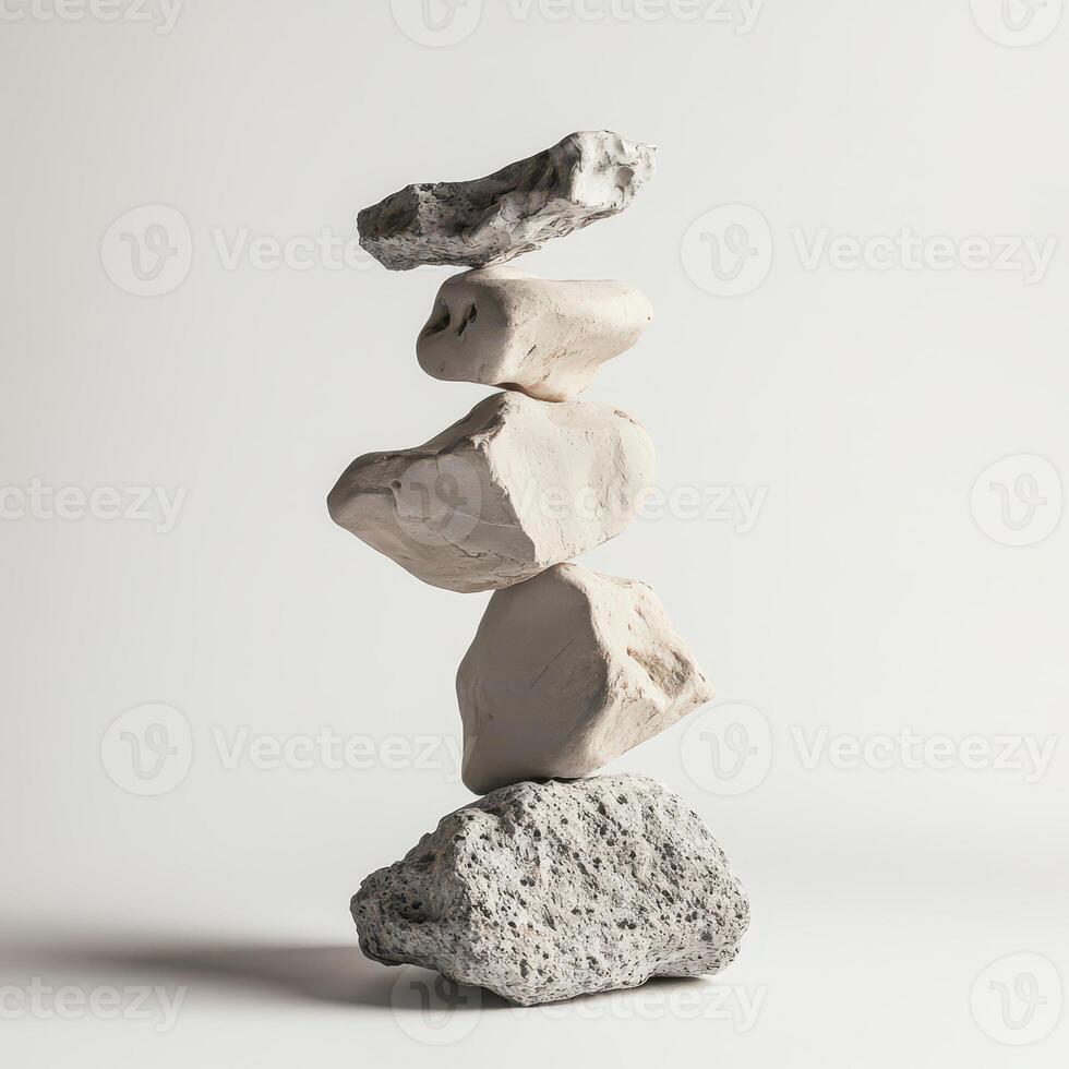 Stacking stones creates balanced artwork in white photo