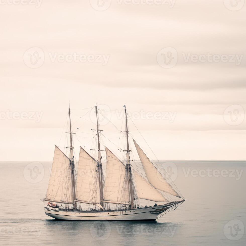 Tall ship sails gracefully across calm waters photo