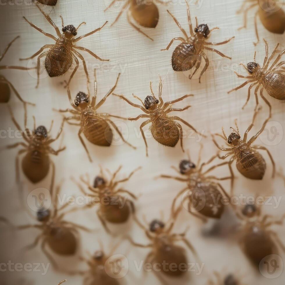 Examination of multiple insects on wood surface photo
