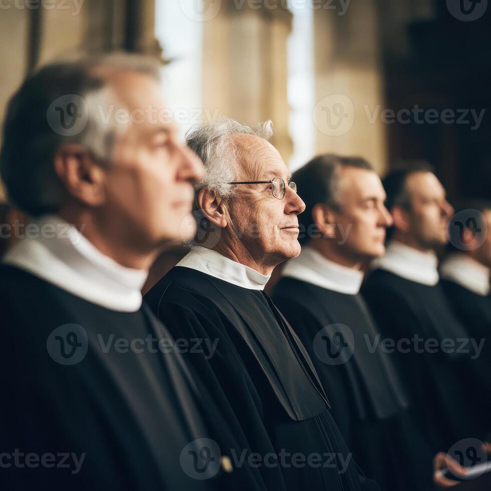 Choir members preparing for a performance indoors photo