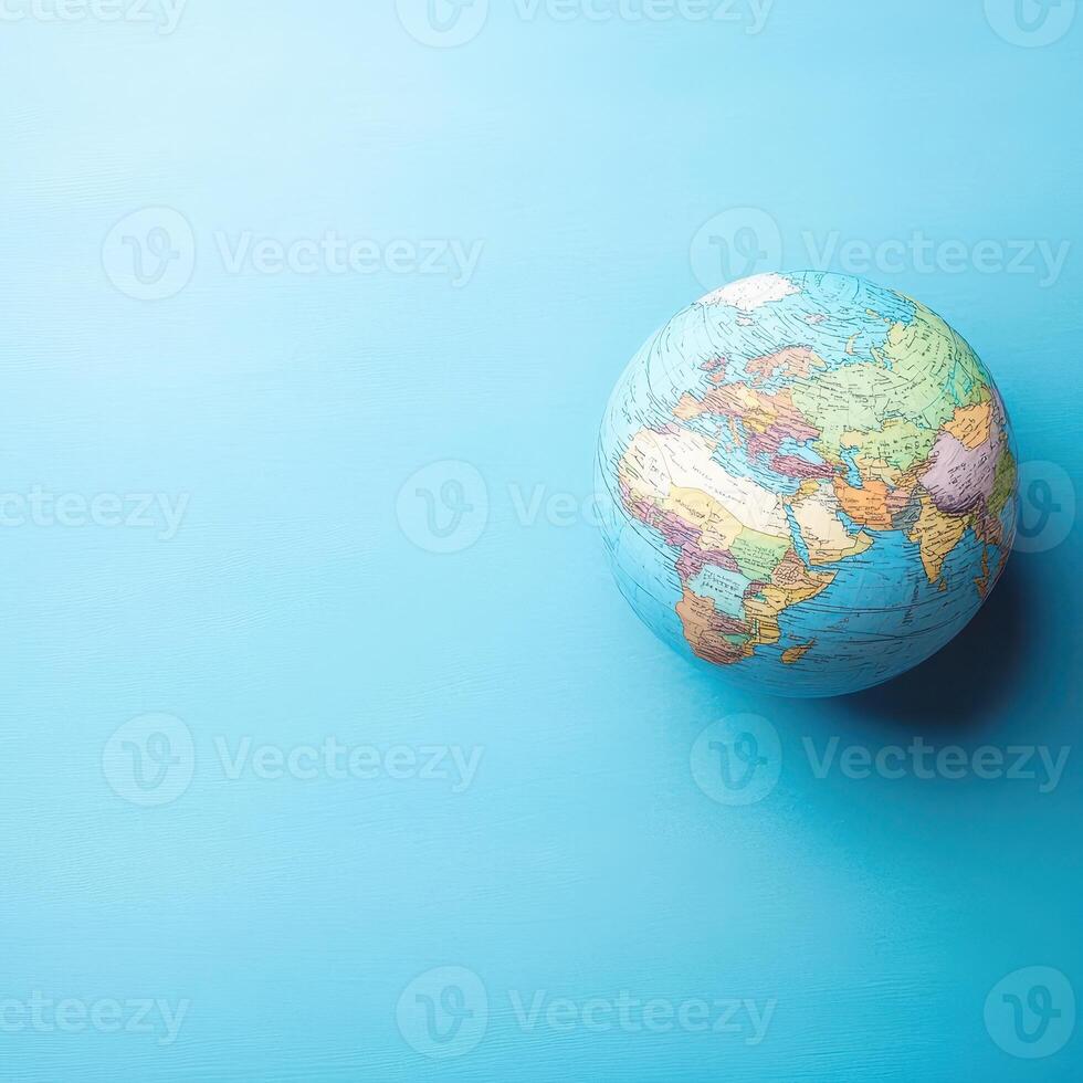 Globe on blue background showing geography photo