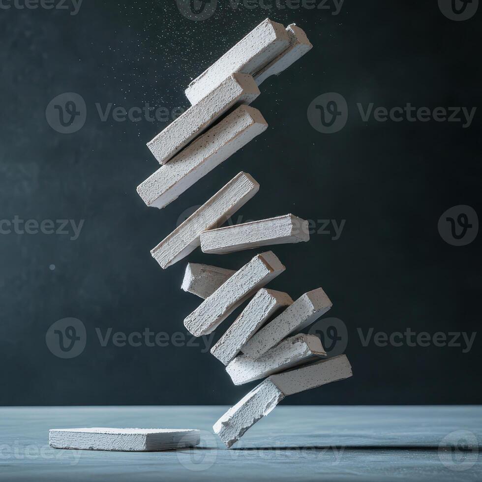 Blocks hover in midair creating a dynamic pattern photo