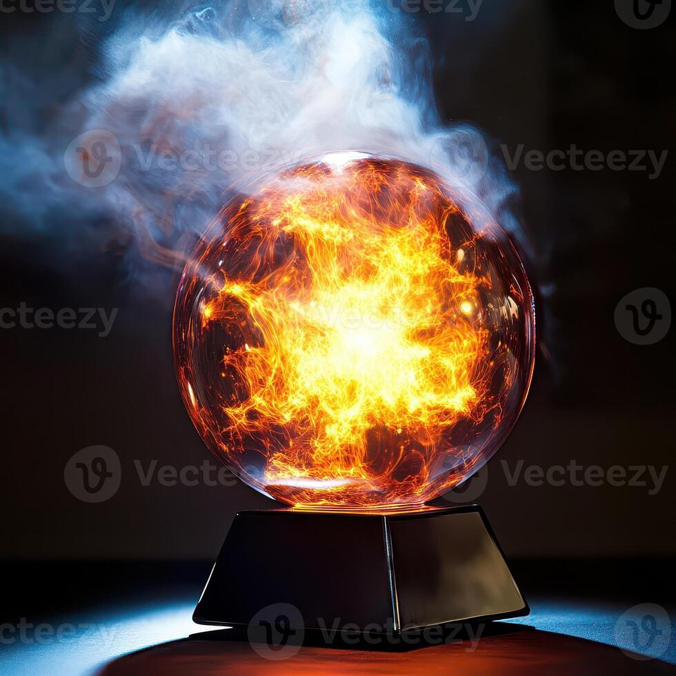 Glowing sphere emits fire and smoke photo