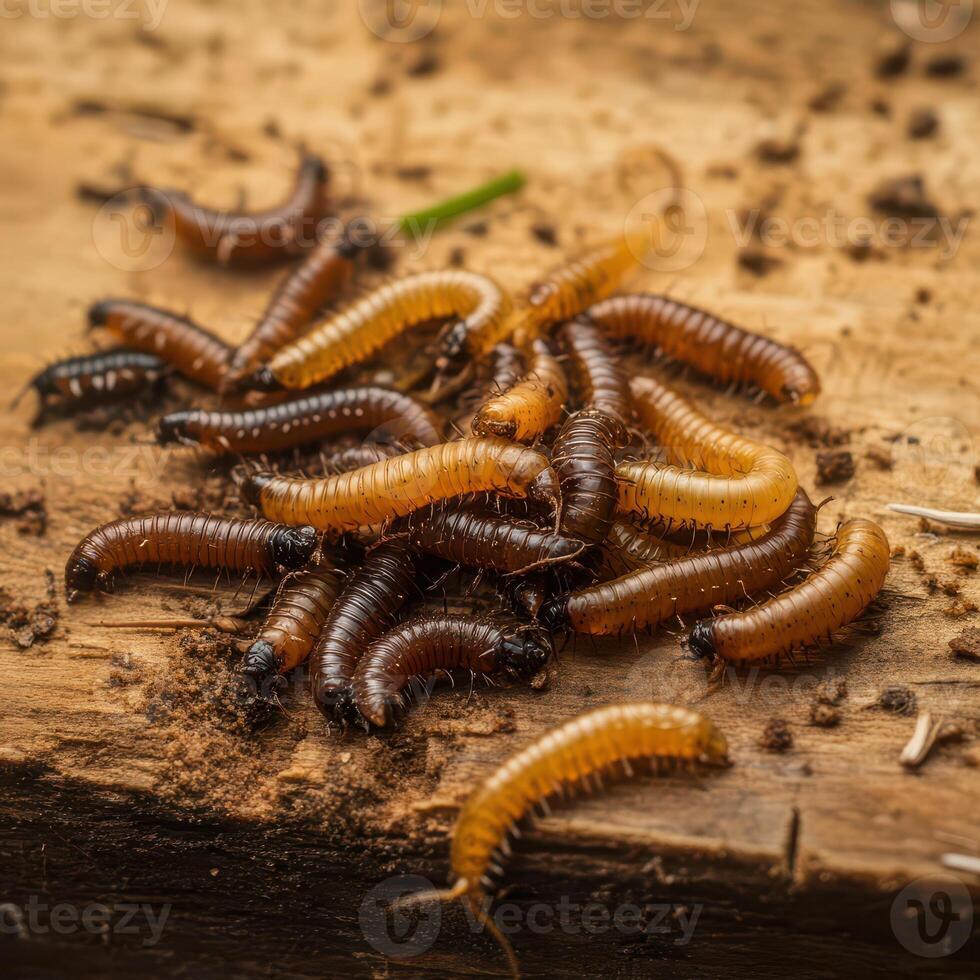 Larvae on wood in natural habitat photo