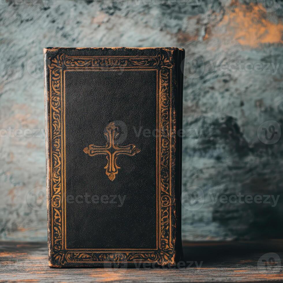Elegantly designed black book with ornate details photo