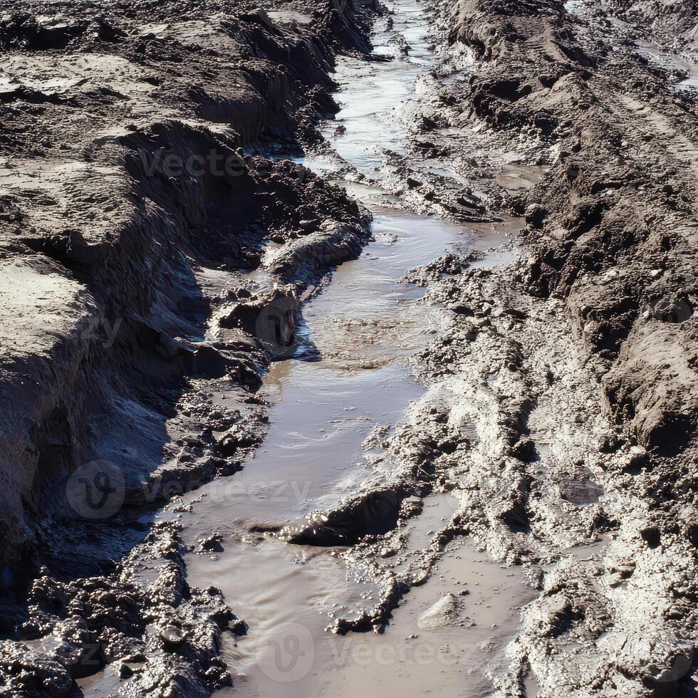 Waterlogged field showing muddy terrain after rain photo