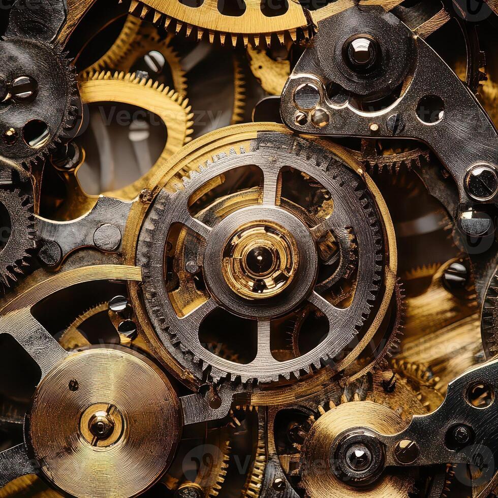 Intricate details of a vintage clockwork mechanism photo