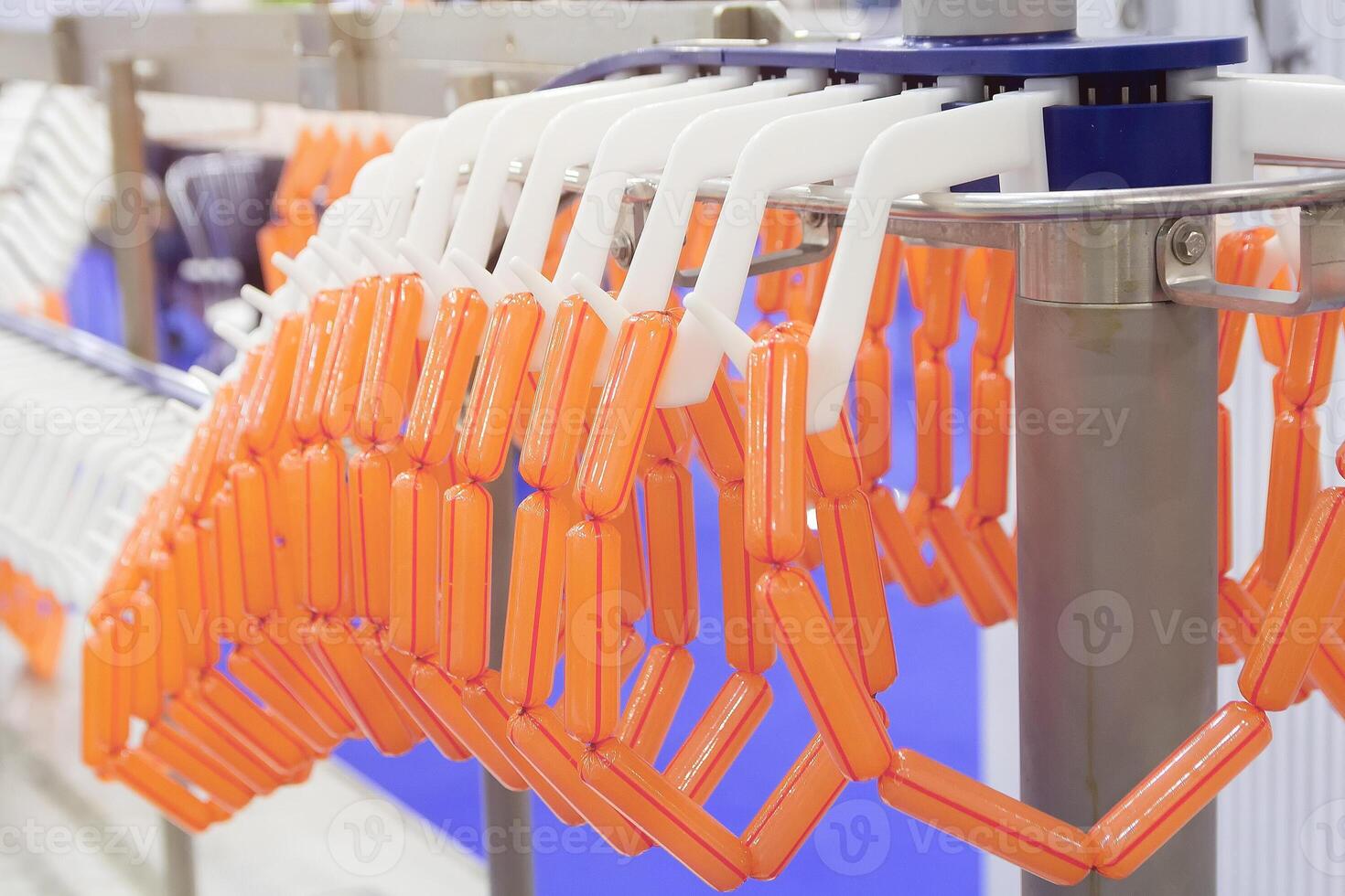 Industrial packaging machine and hanging of sausages and meat products photo