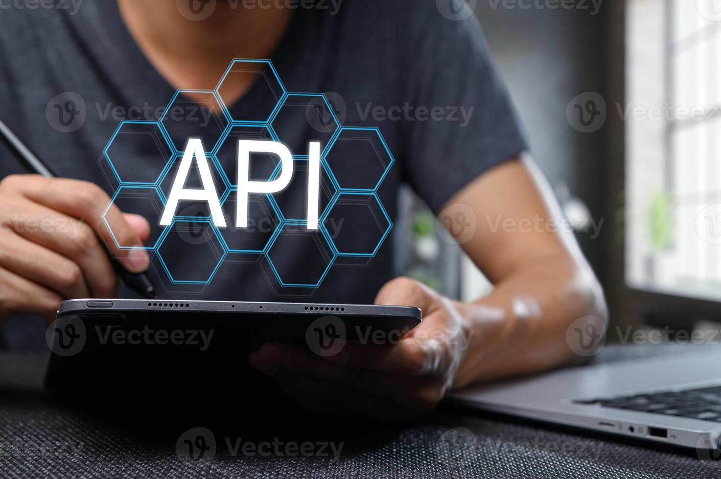 Programmer Working on Application Interface Design with API Visualization photo