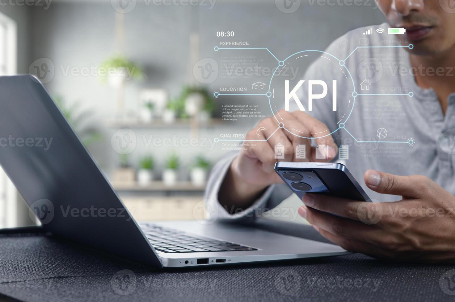 Business Performance Indicators and KPI Analysis with Technology photo