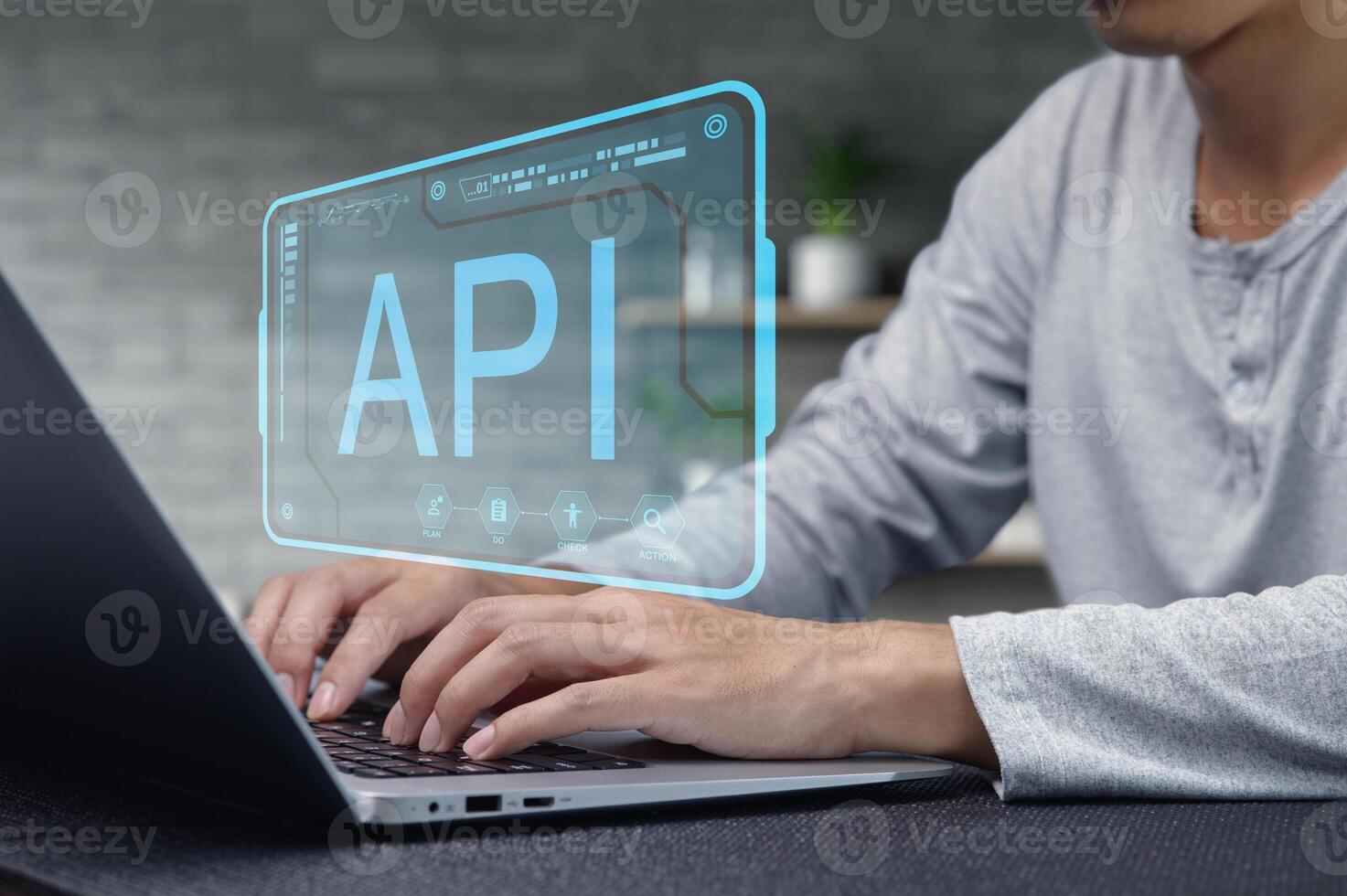 Modern Programming Interface Concept with API Display on Laptop photo