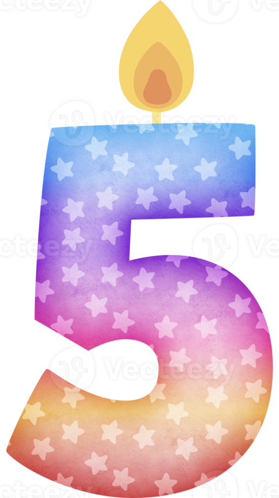Birthday candle number 5 in colorful tones png