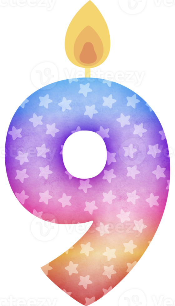 Birthday candle number 9 in colorful tones png