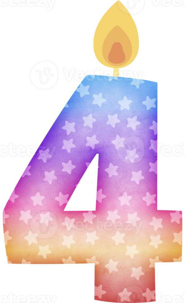 Birthday candle number 4 in colorful tones png