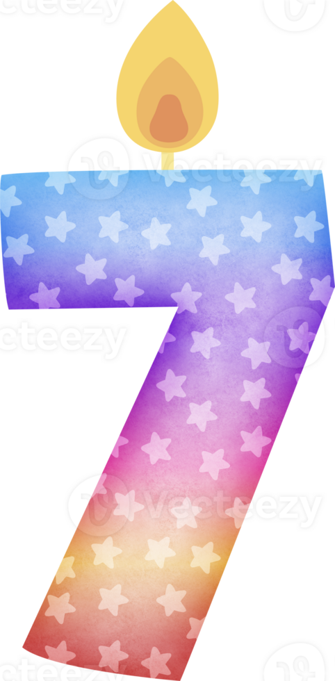 Birthday candle number 7 in colorful tones png