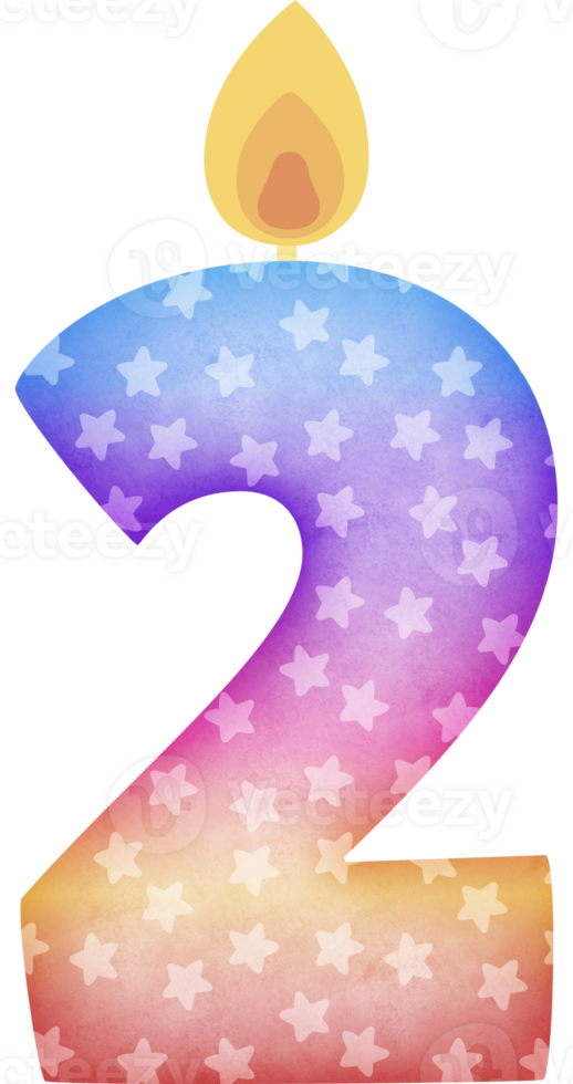 Birthday candle number 2 in colorful tones png