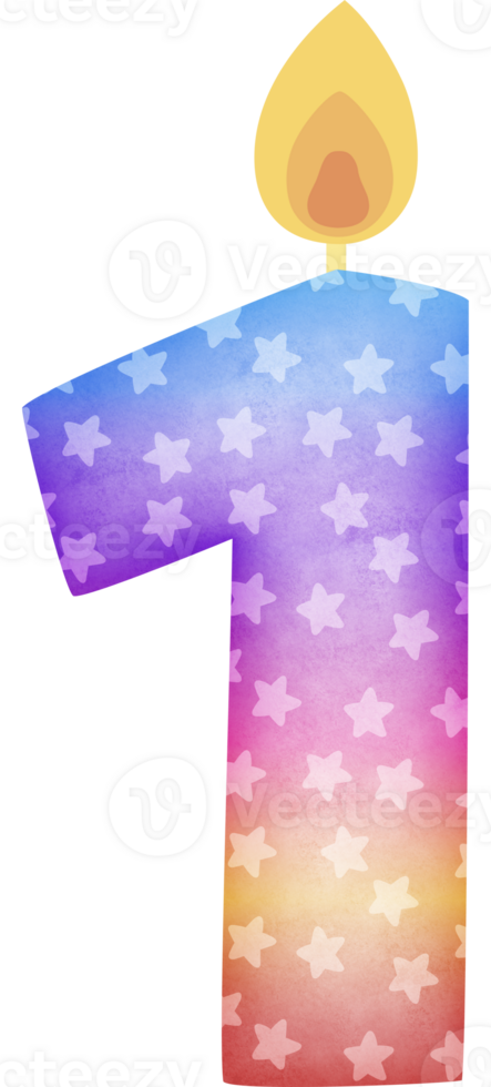 Birthday candle number 1 in colorful tones png