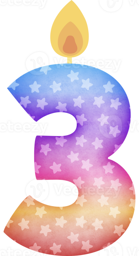 Birthday candle number 3 in colorful tones png