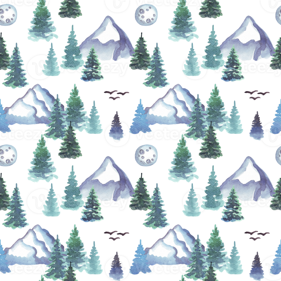 Forest and mountains. Seamless pattern png