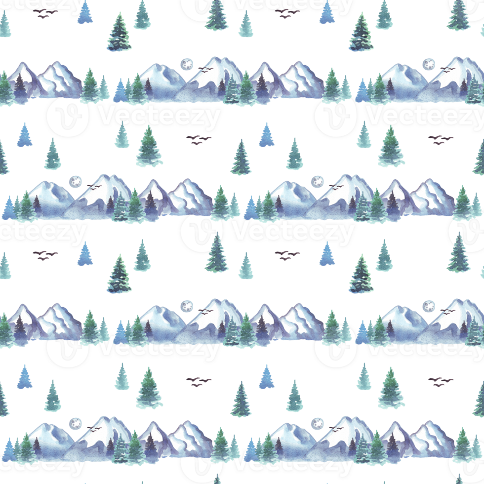 Seamless pattern with mountains. Watercolor png
