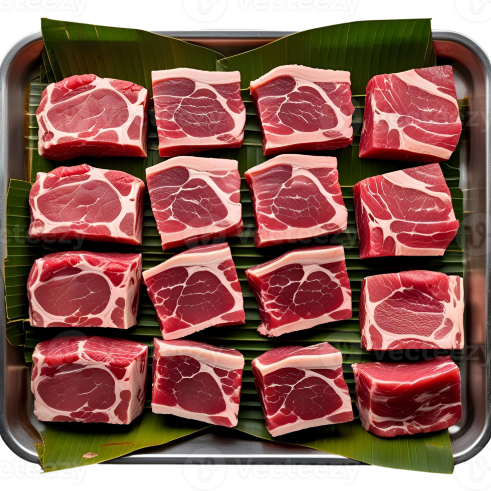 Raw Beef Cubes Halal Meat Cuts on Tray for Eid al-Adha BBQ png