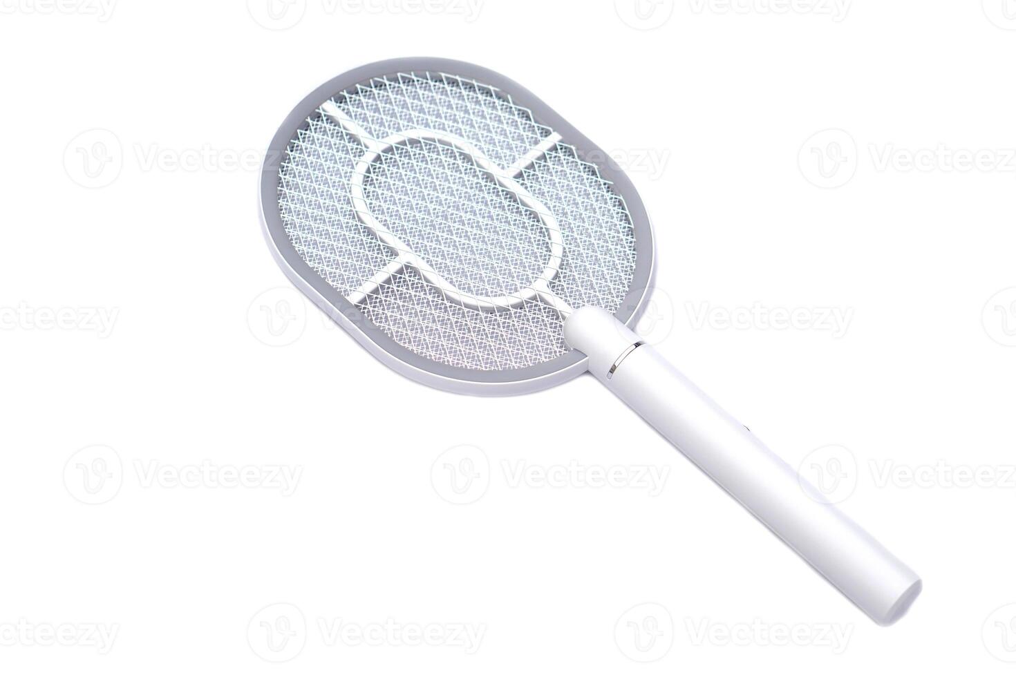 Electric mosquito swatter isolated on white background. Innovative device designed for efficient mosquito control. The electric grid eliminates pests quickly, offering a modern, chemical-free solution photo