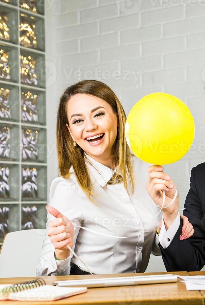 happy business woman having fun in office photo