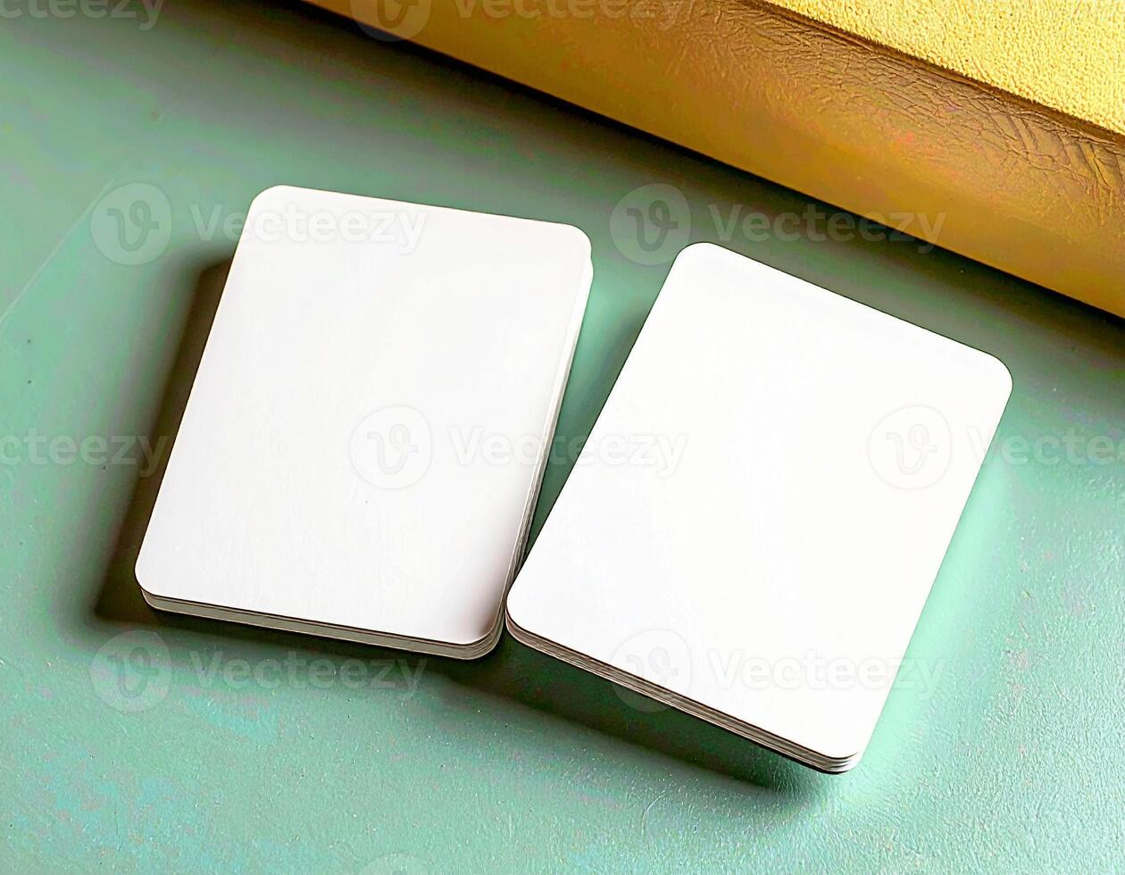 Blank White Cards Mockup, Simple Design - Teal Background photo