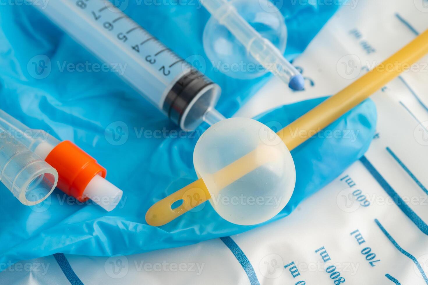 Foley urinary catheter with bag photo