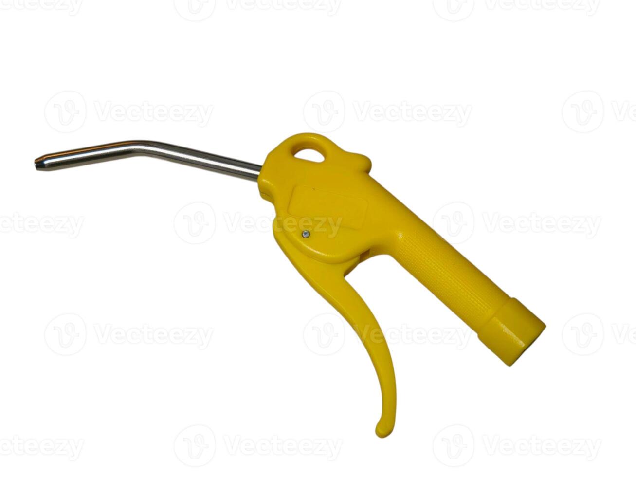 Bright Yellow Air Duster Gun with a Silver Nozzle on a White Background photo
