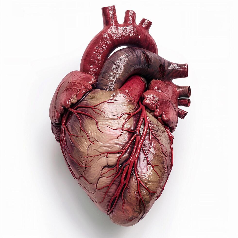 Isolated human heart anatomy model in blue, a healthy vegetarian ingredient photo