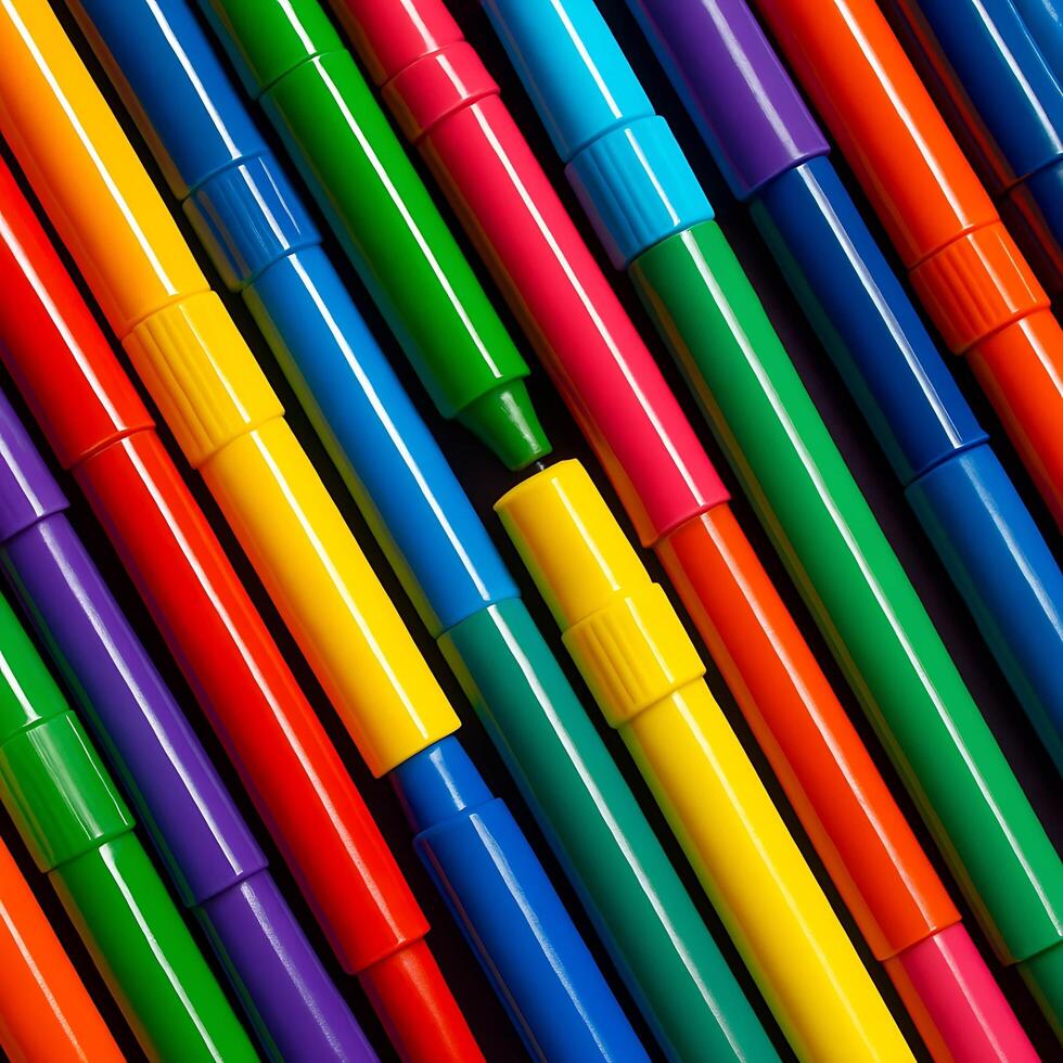 a close up of a large group of colored markers photo
