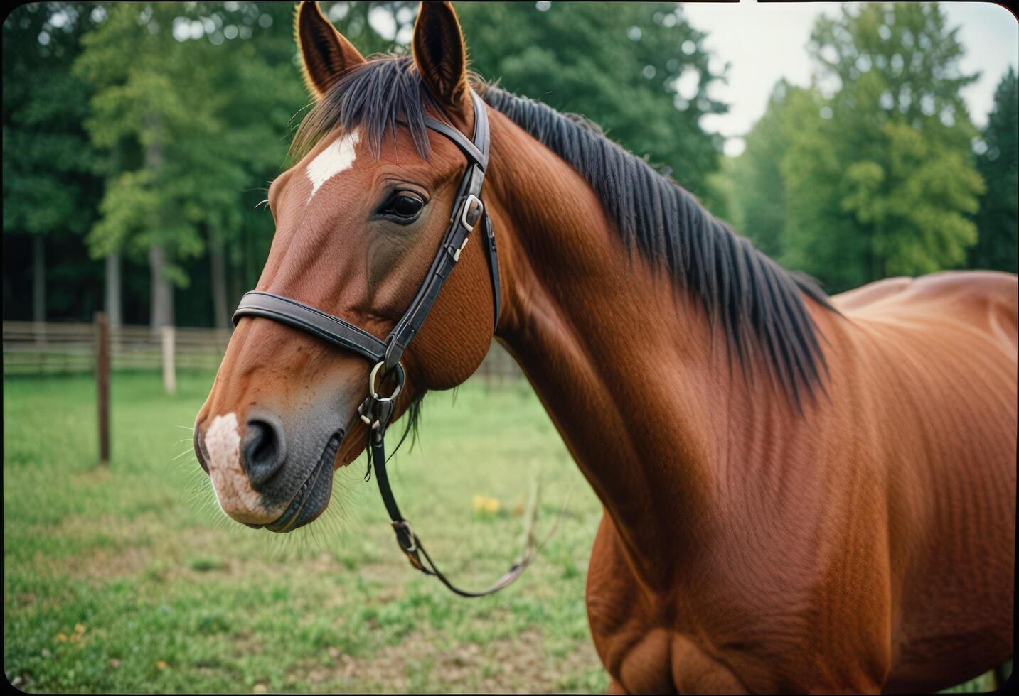 a horse is standing in a field photo