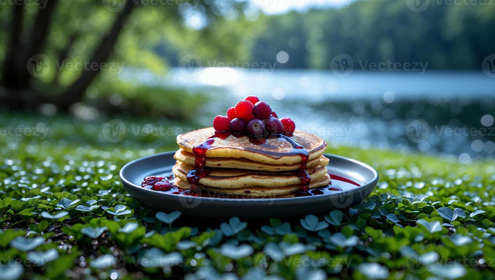 Pancake Stack with Berry Topping and Syrup by Lakeside on Clover photo
