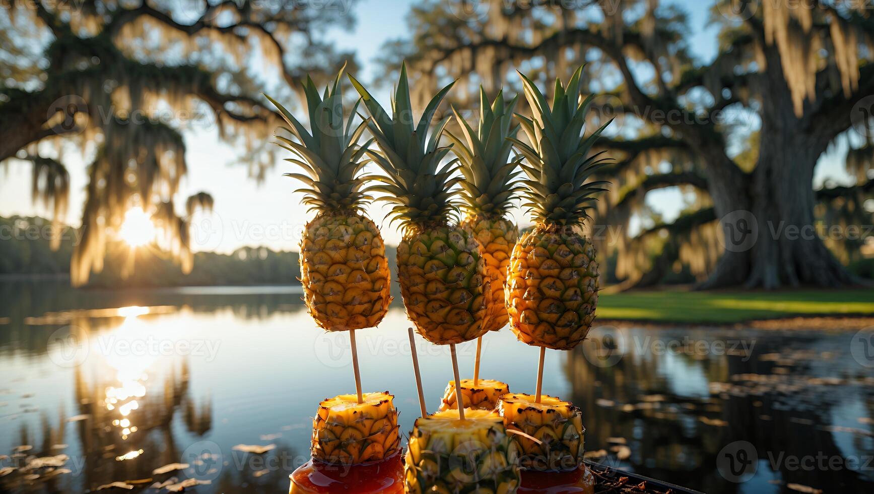 Pineapple Skewers by the Lake at Sunset for Refreshment photo