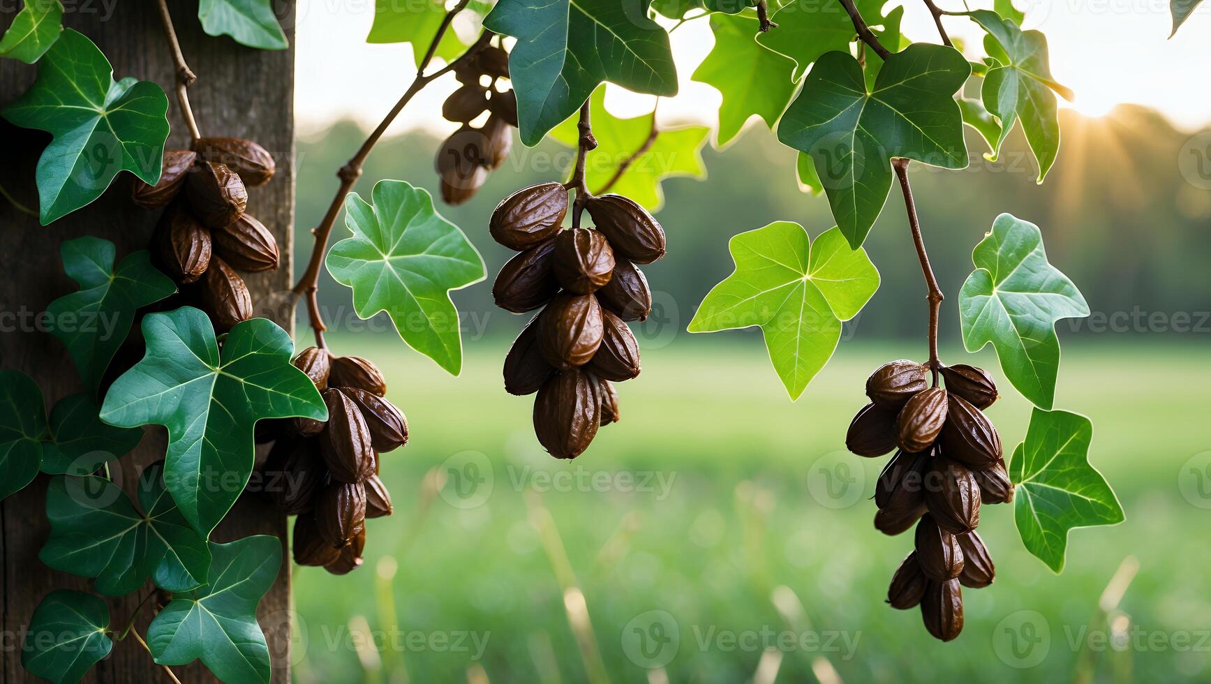 A bunch of ripe dates hanging on a tree photo