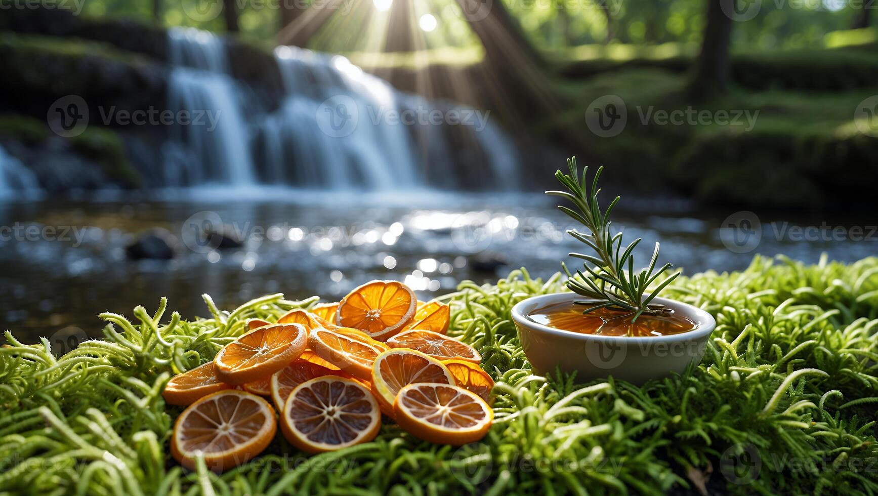 Display of Dried Orange Slices with Rosemary in Nature Setting photo