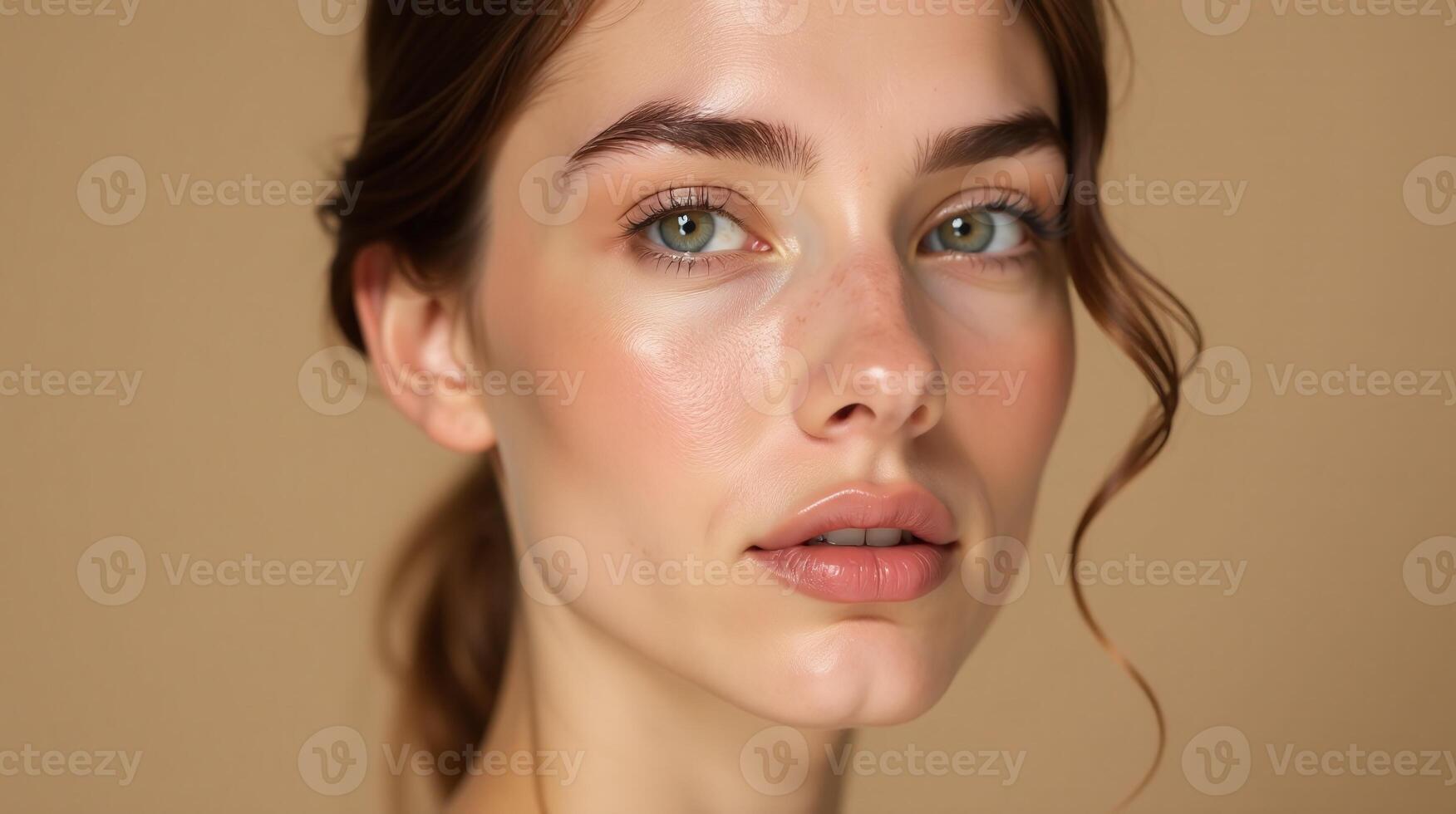 A serene portrait of a gentle soul with a soft, neutral background photo