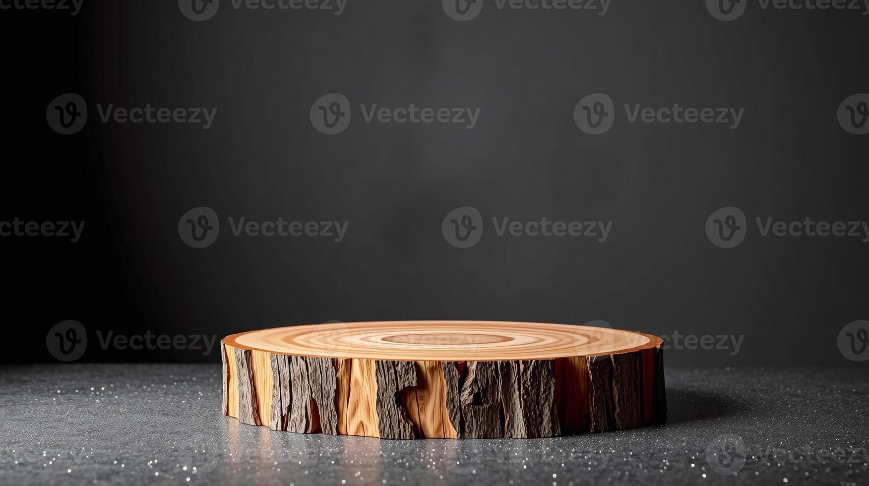 The image showcases a rustic wooden log, exuding natural elegance against a stark, dark background. photo