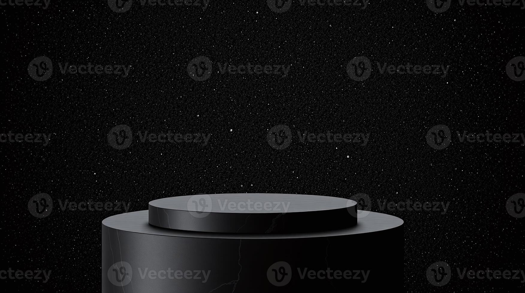 Black circular platform set against a starry night sky. photo