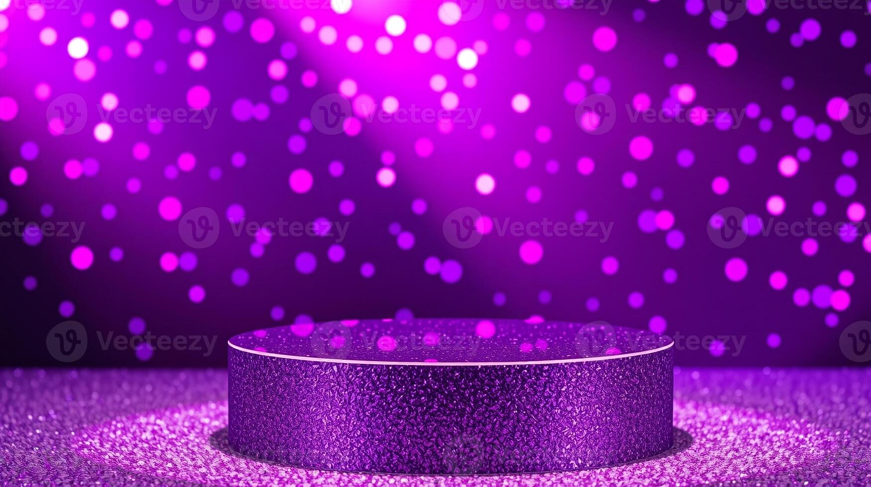 This image showcases a glittering, circular platform set against a vivid, illuminated backdrop filled with vibrant, glowing spots. photo