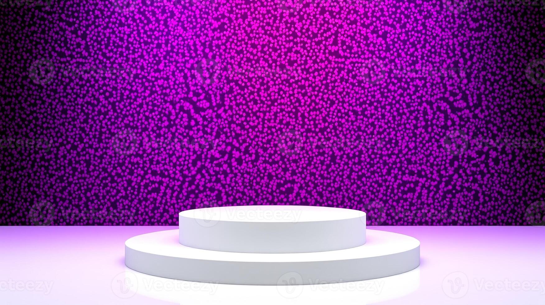 A minimalist display with a white podium illuminated by vibrant pink light. photo