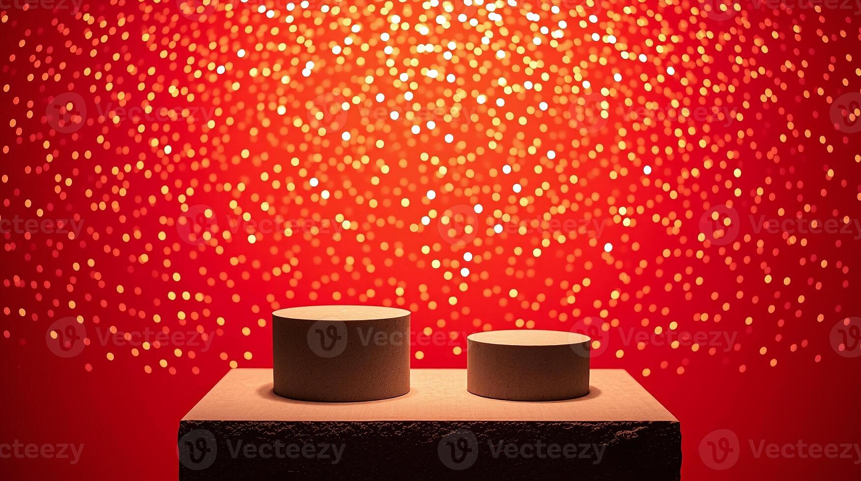 A stark, minimalist display of two cylindrical objects against an enchanting, twinkling backdrop. photo