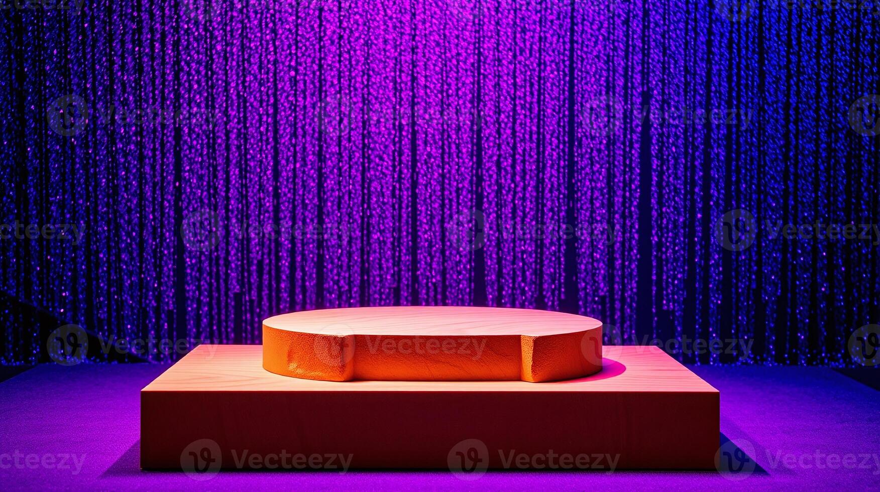 A minimalist stage setting adorned with a radiant, gradient backdrop. photo