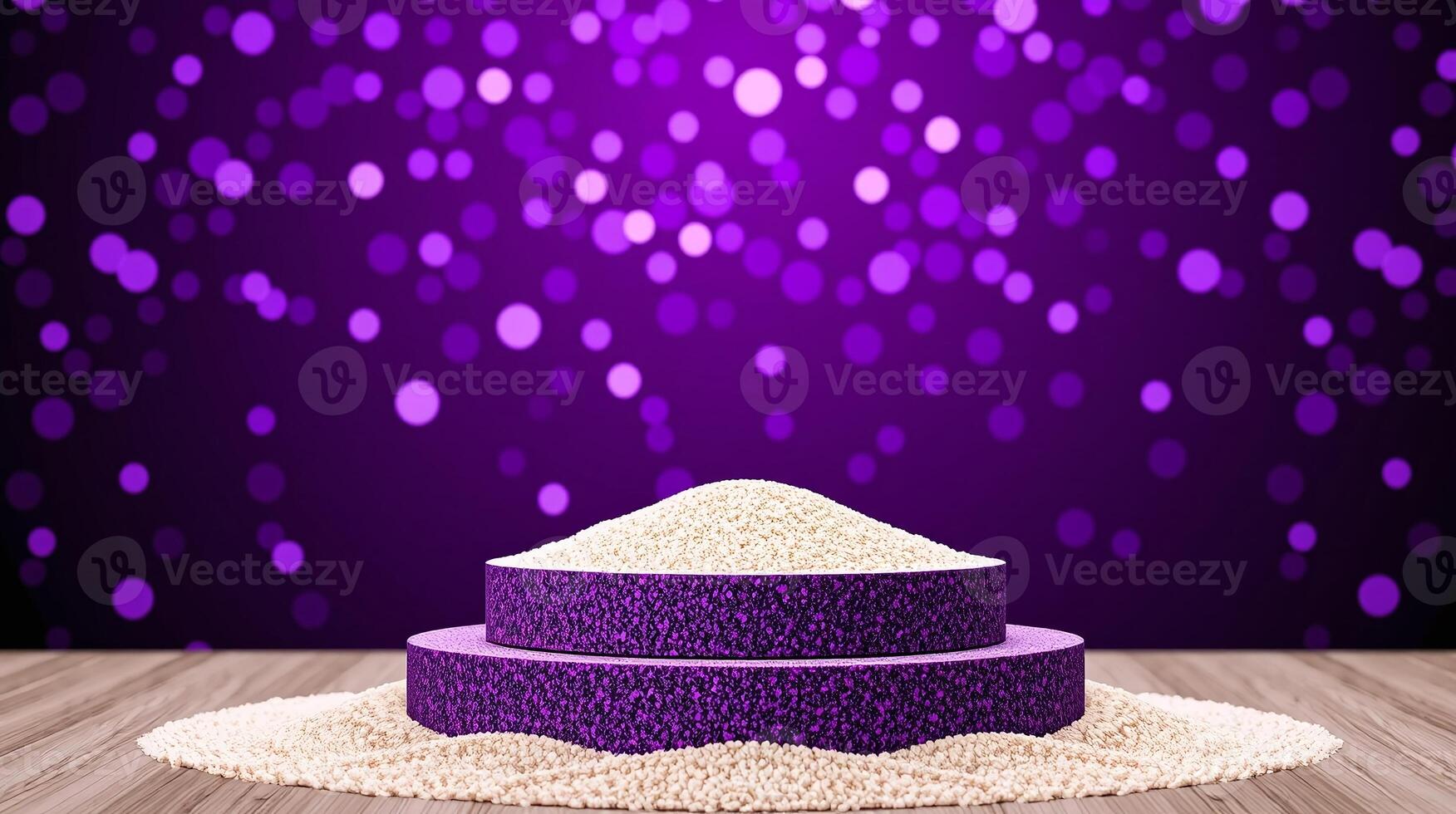 A beautifully arranged purple and beige display. photo